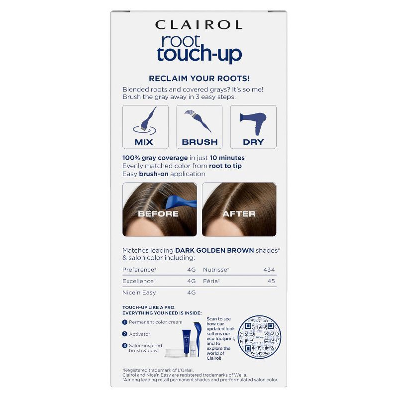 slide 2 of 8, Clairol Root Touch-Up Permanent Hair Color - 4G Dark Golden Brown - 1 kit, 4 gram