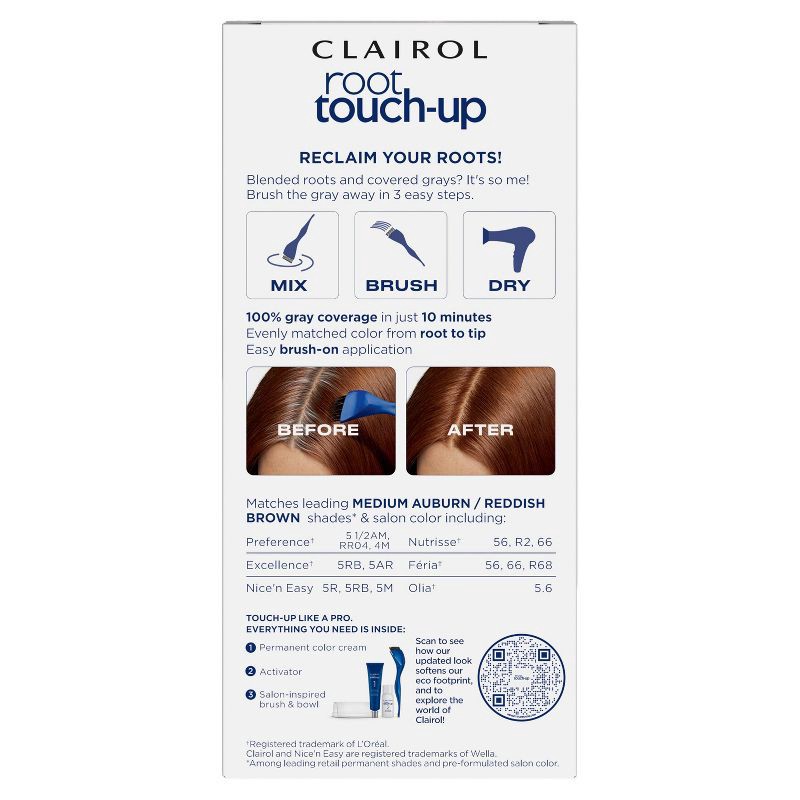 slide 8 of 8, Nice'n Easy Clairol Root Touch-Up Permanent Hair Color - 5R Medium Auburn Reddish Brown Hair Dye Kit, 1 ct