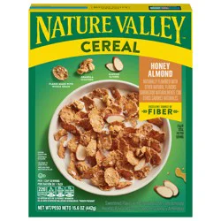 Nature Valley Honey Almond Breakfast Cereal with Flakes, Granola Clusters and Almond Slivers, Excellent Source of Fiber, 15.6 oz