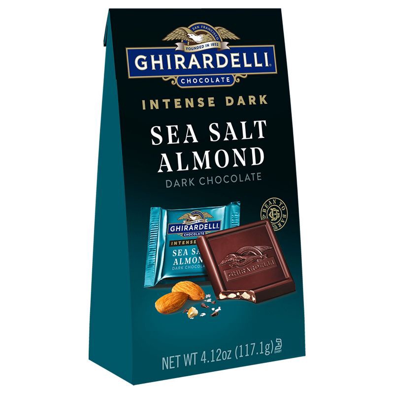 slide 1 of 7, GHIRARDELLI Premium Dark Sea Salt Almond SQUARES Medium Bag - 4.12oz, 4.12 oz