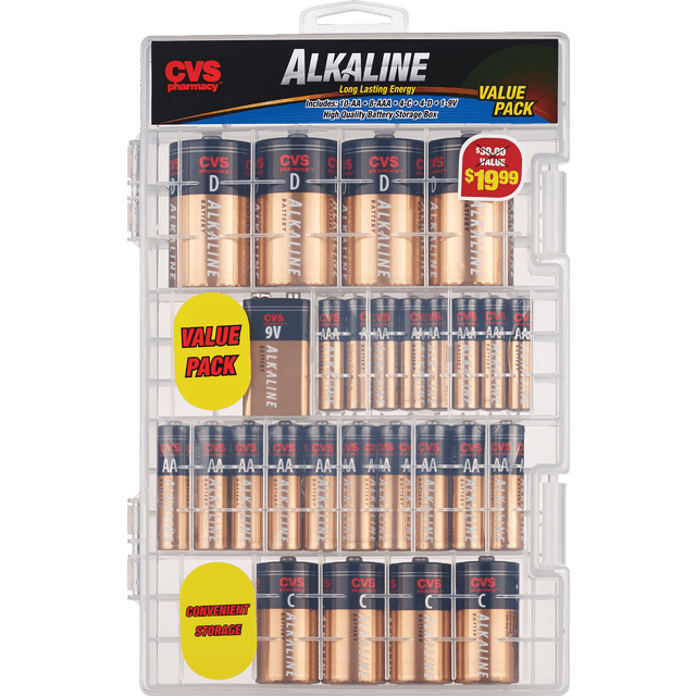 slide 1 of 1, CVS BATTERIES Cvs Alkaline Batteries W/Storagebox 10 Aa/8 Aaa/4 C/4 D/1 9V, 1 ct