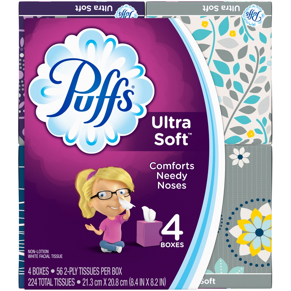 slide 2 of 2, Puffs Ultra Soft Facial Tissues, 4 pk; 56 ct