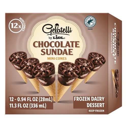 slide 1 of 1, Gelatelli frozen dairy dessert sundae mini cones, chocolate, 11.3 fl oz
