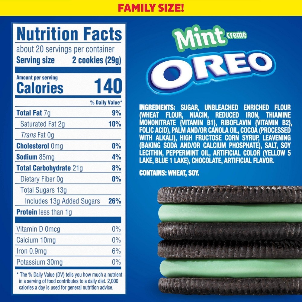 Oreo Mint Creme Chocolate Sandwich Cookies - Family Size 20 Oz | Shipt