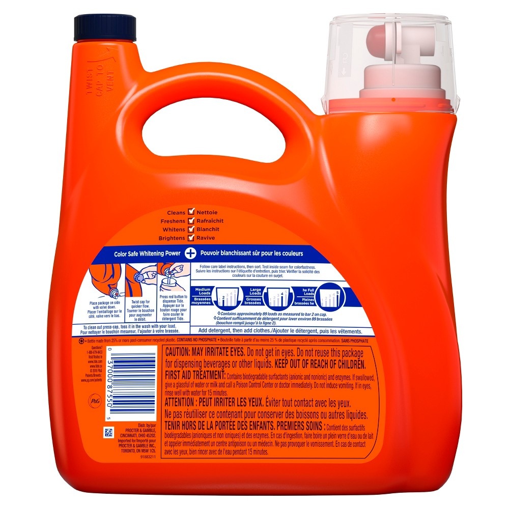 slide 3 of 3, Tide 2x Original Plus Bleach Alternative HE Liquid Laundry Detergent, 138 fl oz