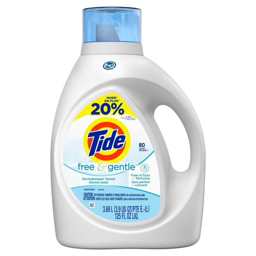 slide 2 of 4, Tide HE Free & Gentle Liquid Laundry Detergent, 125 oz