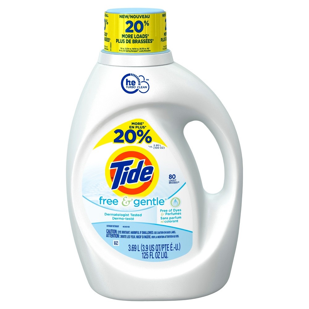 slide 3 of 4, Tide HE Free & Gentle Liquid Laundry Detergent, 125 oz