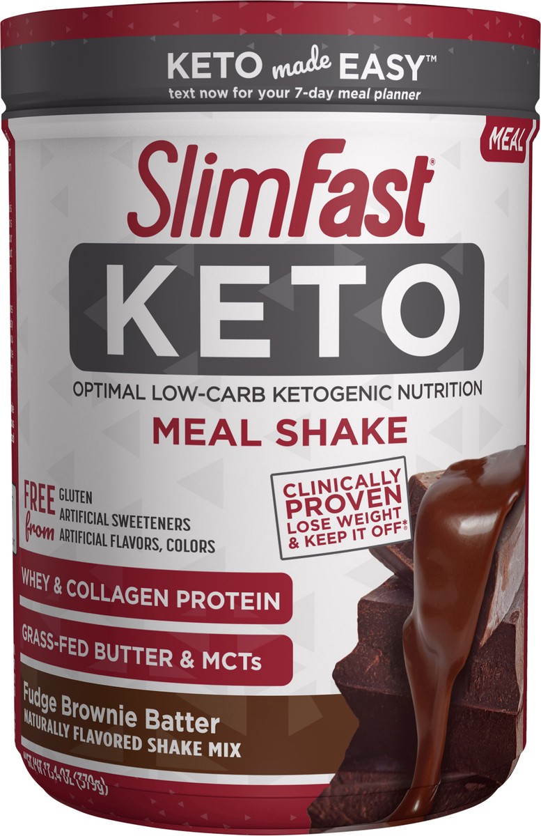 slide 3 of 3, SlimFast Keto Fudge Brownie Batter Meal Replacement Shake Powder 13.4 Oz. Canister (10 Servings), 13.4 oz