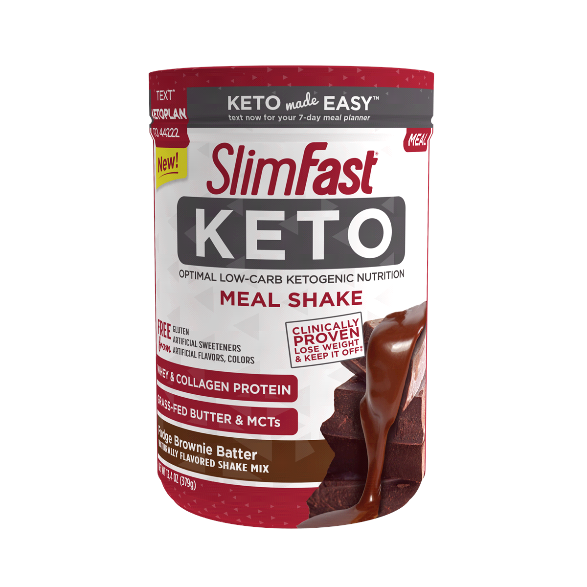 slide 1 of 3, SlimFast Keto Fudge Brownie Batter Meal Replacement Shake Powder 13.4 Oz. Canister (10 Servings), 13.4 oz