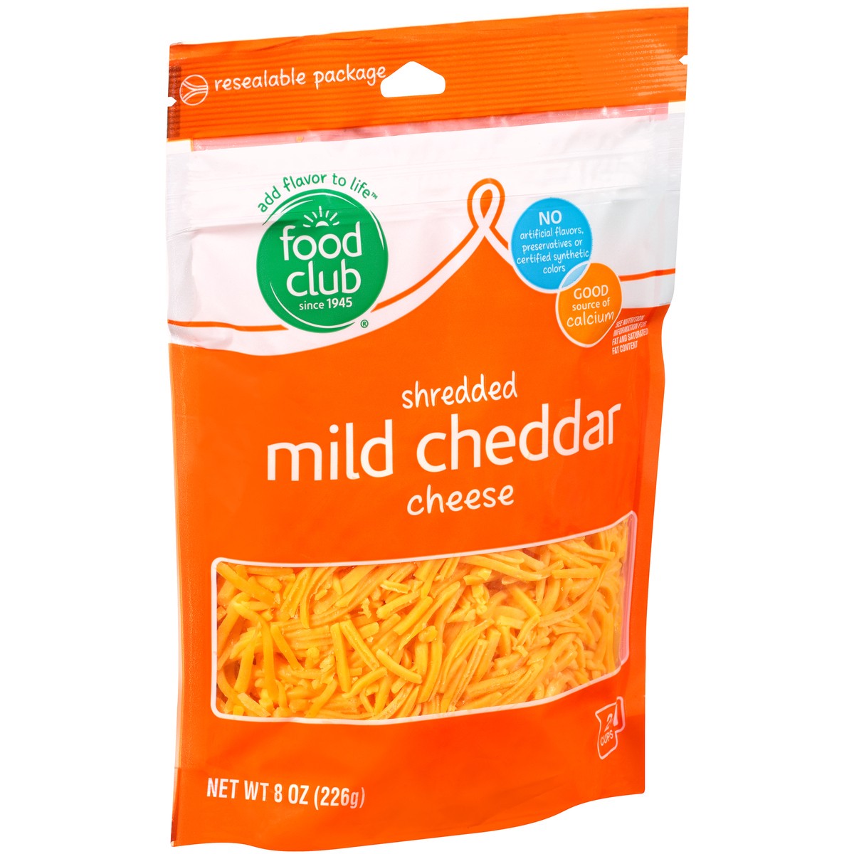 slide 8 of 9, Food Club Mild Cheddar Shredded Cheese 8 oz, 8 oz