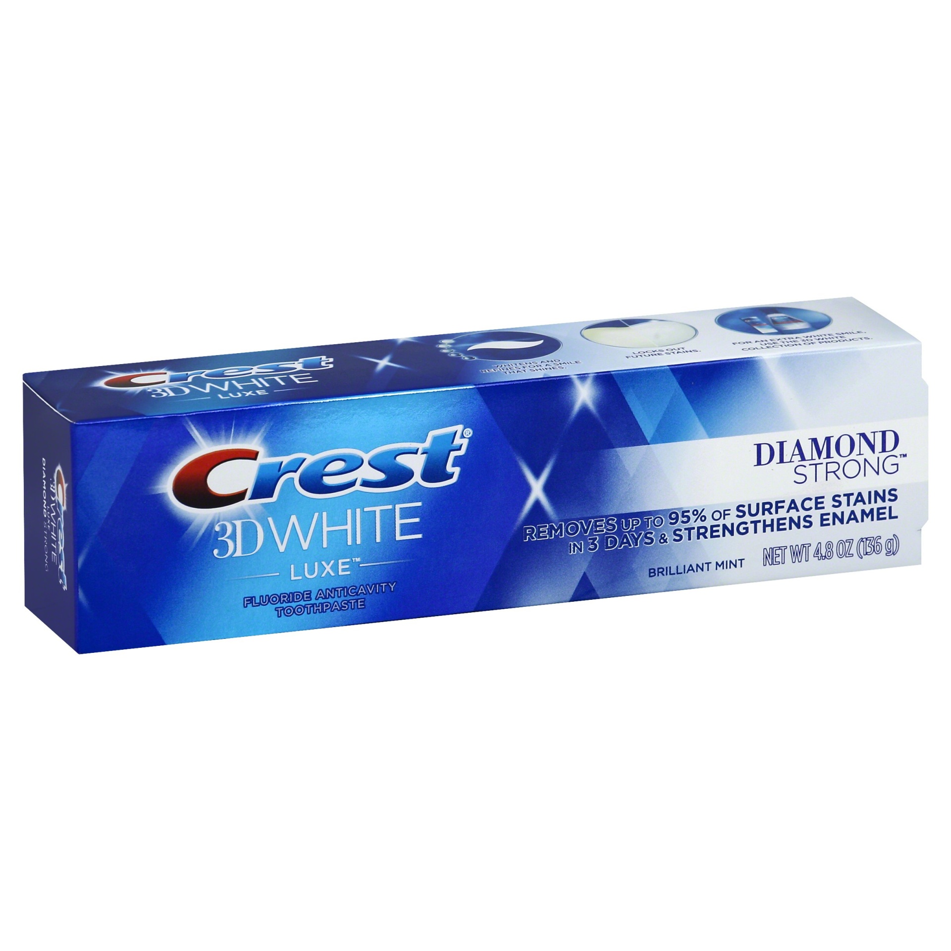 slide 1 of 4, Crest 3D White Luxe Diamond Strong Toothpaste, 4.8 oz