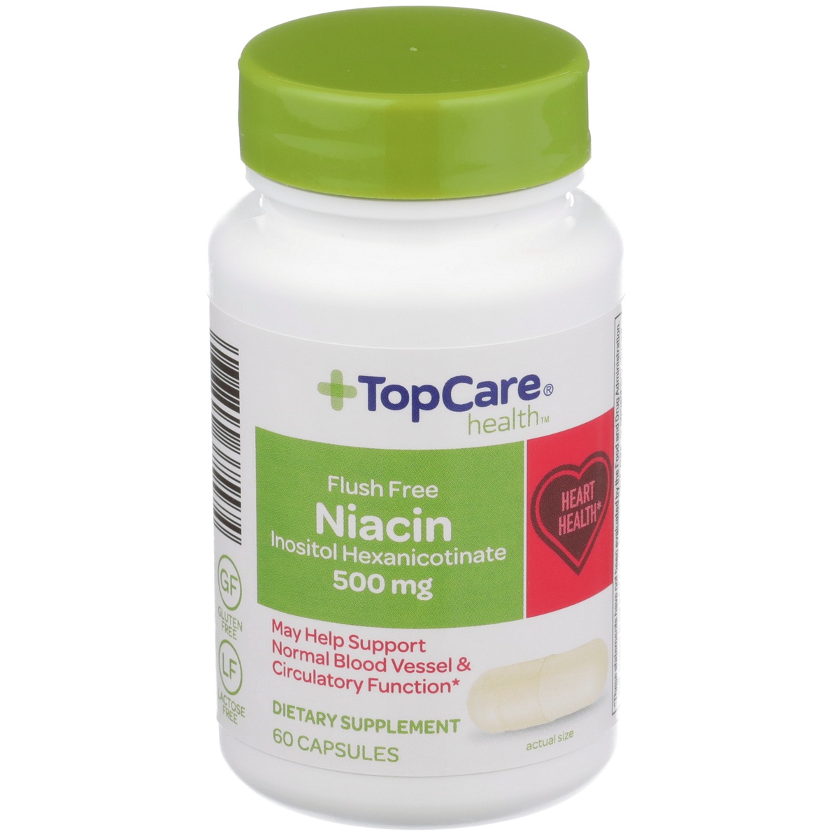 slide 1 of 1, TopCare Flush Free Niacin Inositol Hexanicotinate 500 Mg May Help Support Normal Blood Vessel & Circulatory Function Dietary Supplement Capsules, 60 ct