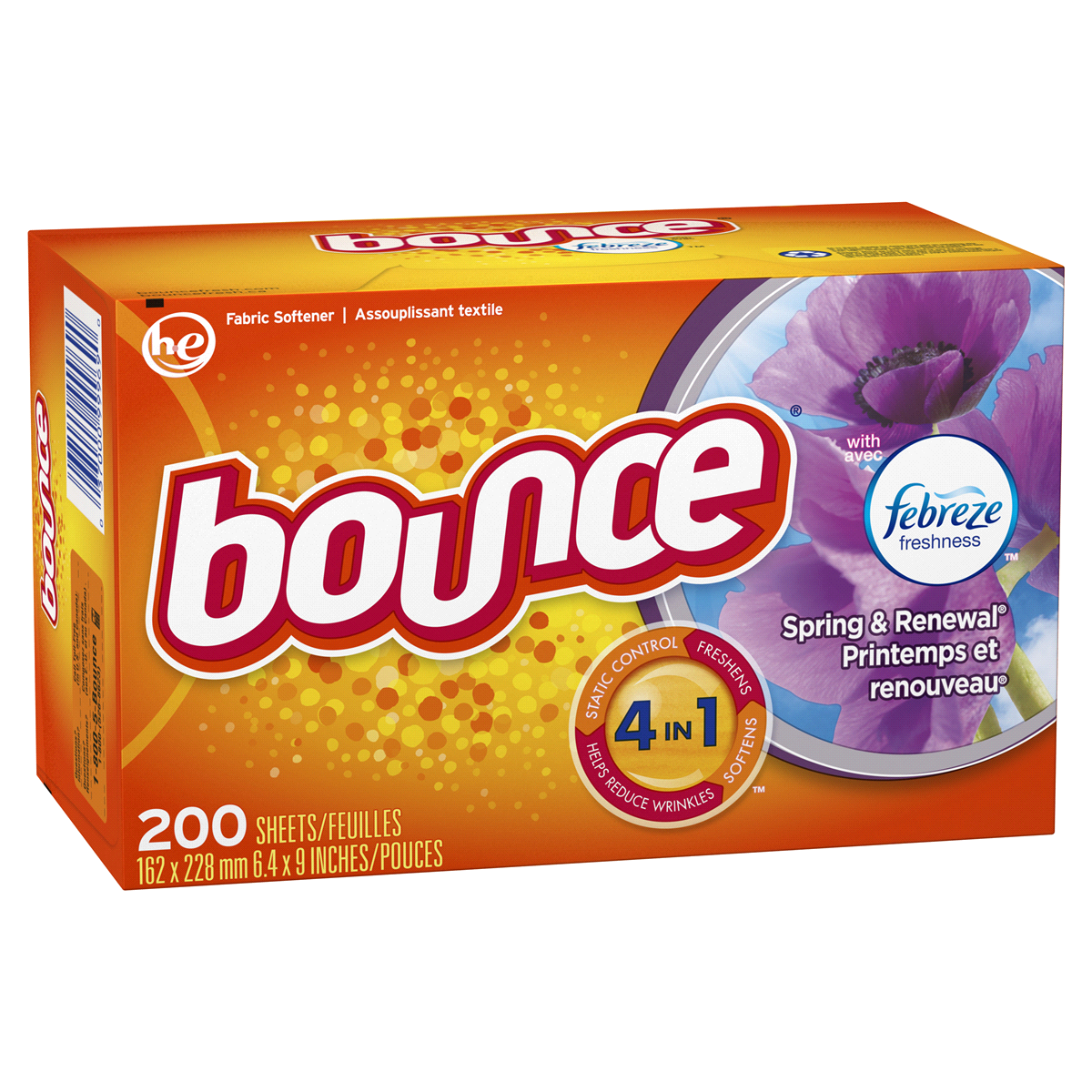 slide 2 of 3, Bounce With Febreze Scent Spring & Renewal Fabric Softener Dryer Sheets, 200 ct