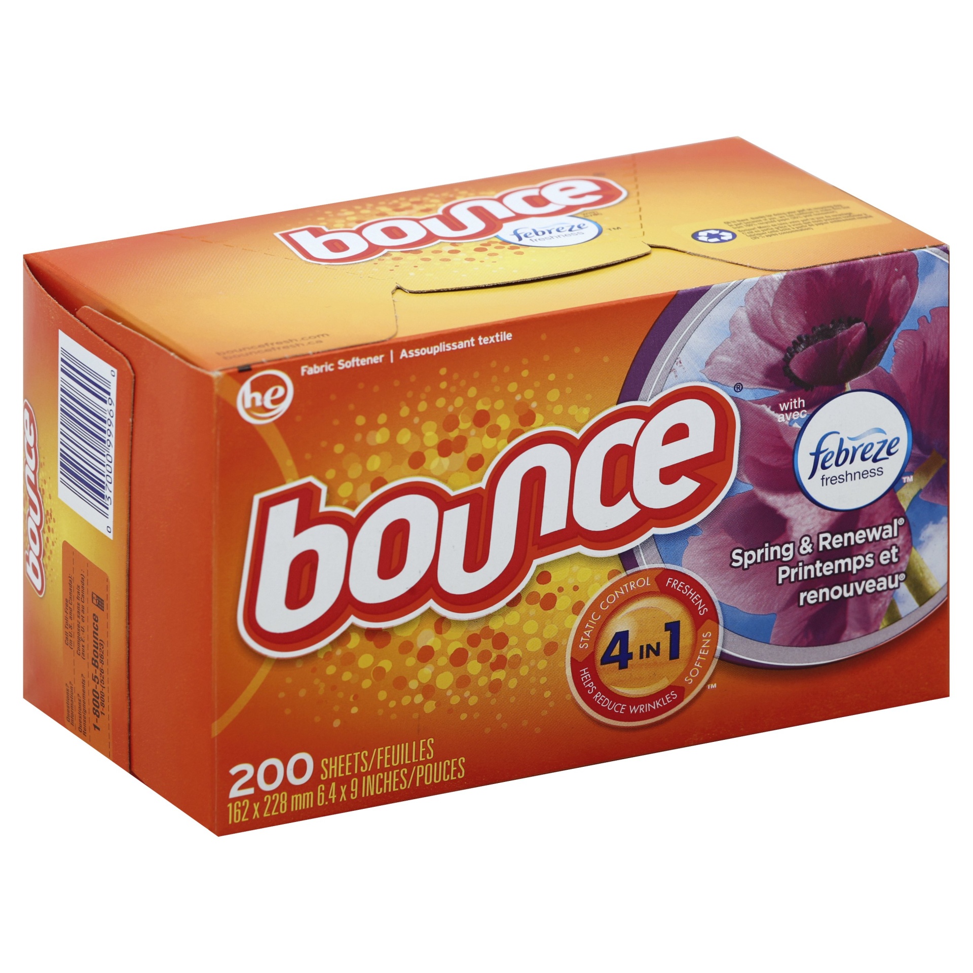slide 1 of 3, Bounce With Febreze Scent Spring & Renewal Fabric Softener Dryer Sheets, 200 ct