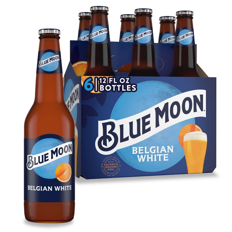 slide 1 of 9, Blue Moon Belgian White Wheat Ale Beer - 6pk/12 fl oz Bottles, 6 ct; 12 fl oz