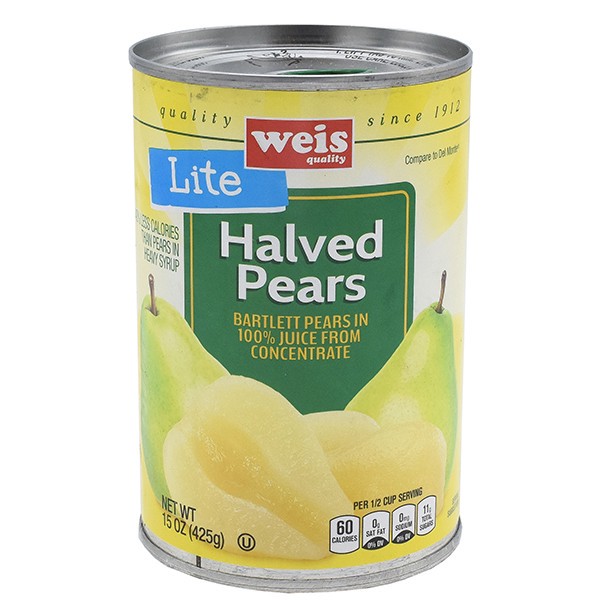 slide 1 of 1, Weis Quality Light Bartlett Pear Halves In Pear Juice From Concentrate, 15 oz