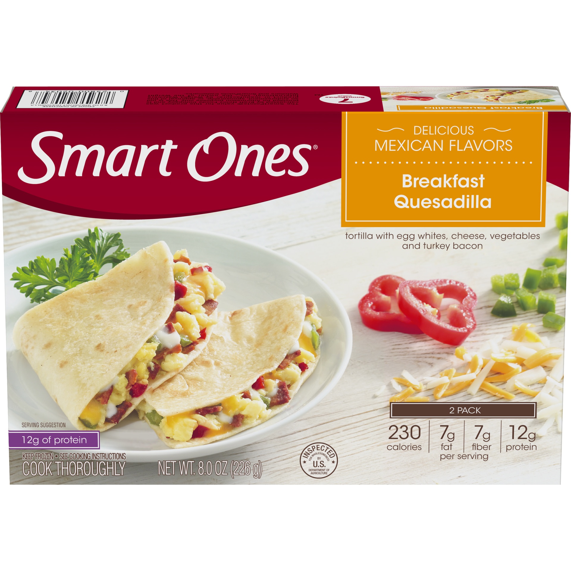 slide 1 of 1, Smart Ones Breakfast Quesadilla with Egg Whites, Cheese, Vegetables & Turkey Bacon Frozen Meal, 8 oz