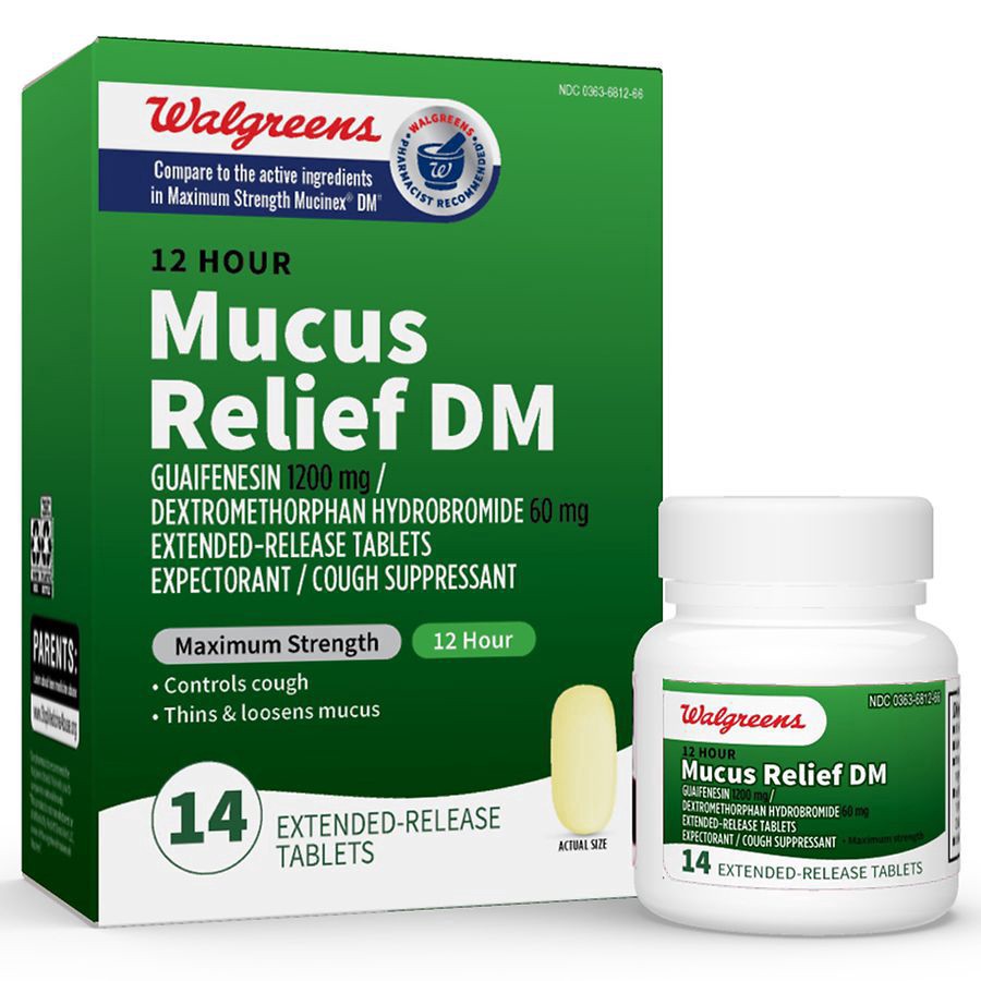 slide 2 of 5, Walgreens Mucus Relief DM, Maximum Strength, 12 Hour Extended-Release Tablets, 14 ct