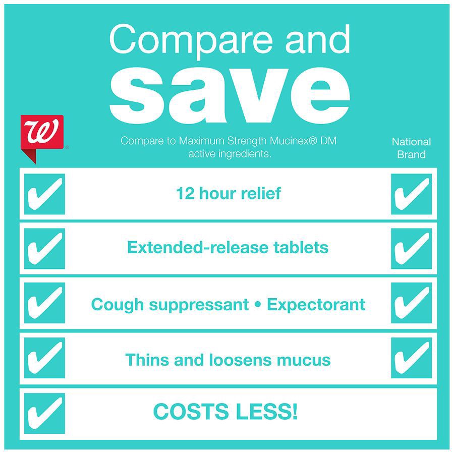 slide 3 of 5, Walgreens Mucus Relief DM, Maximum Strength, 12 Hour Extended-Release Tablets, 14 ct