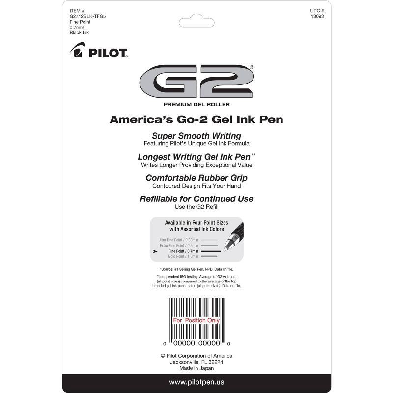 slide 2 of 3, Pilot 12ct G2 Gel Pens Fine Point 0.7mm Black Ink: Retractable, Rubber Grip, Office Stationery, Art Supplies, 12 ct