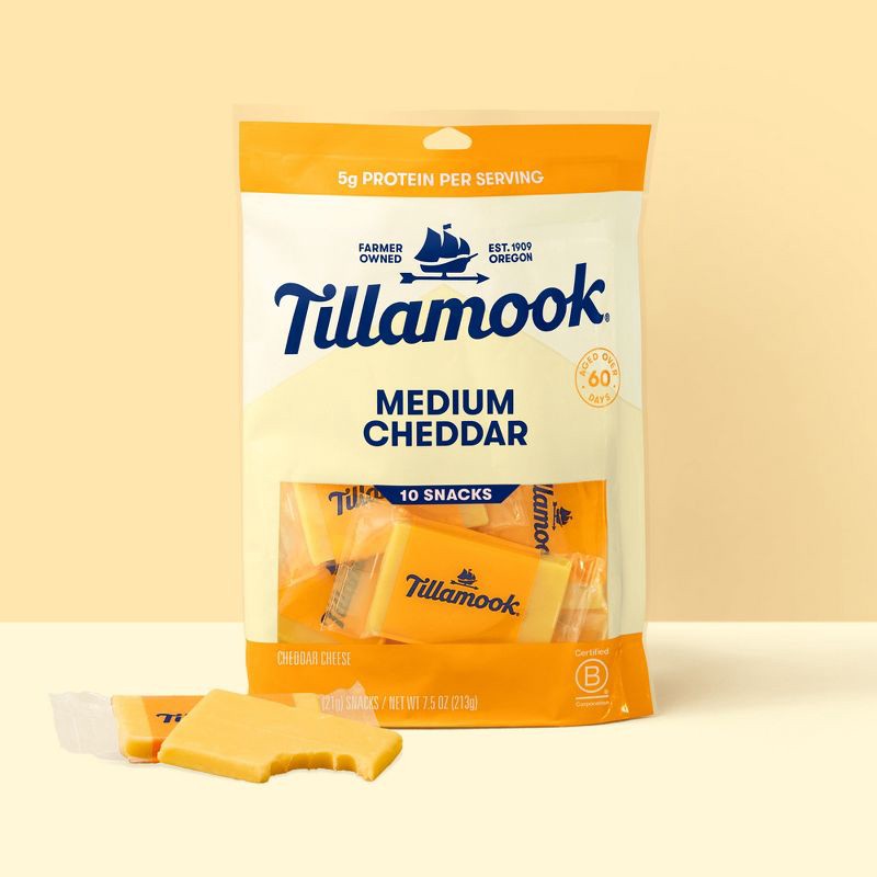 slide 2 of 9, Tillamook Medium Cheddar Cheese Snack Portions - 7.5oz/10ct, 7.5 oz, 10 ct