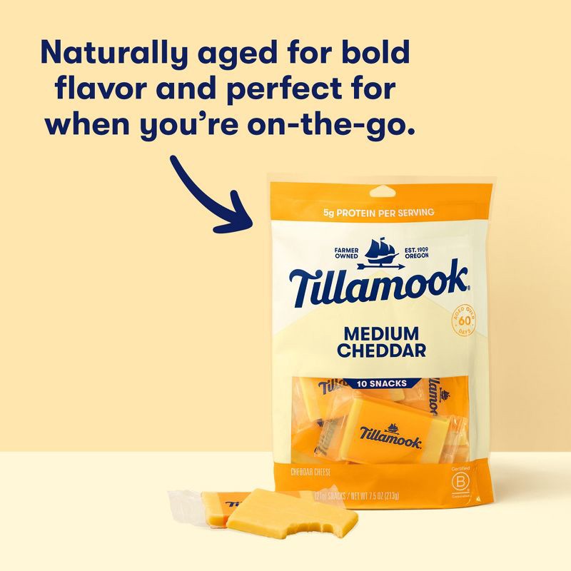 slide 3 of 9, Tillamook Medium Cheddar Cheese Snack Portions - 7.5oz/10ct, 7.5 oz, 10 ct
