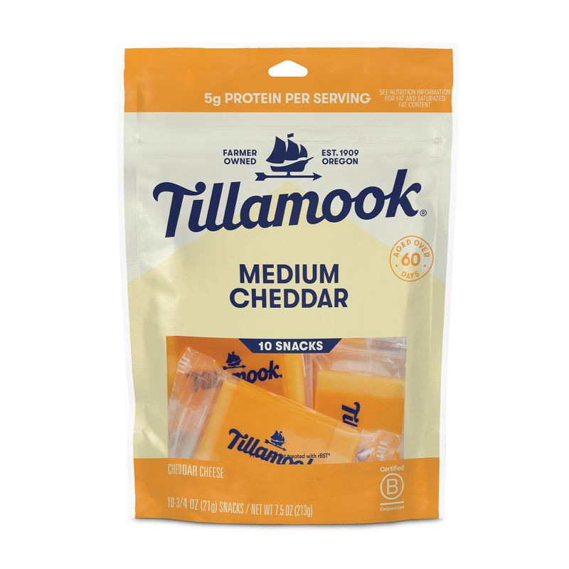 slide 1 of 5, Tillamook Medium Cheddar Cheese Snack Portions - 7.5oz/10ct, 7.5 oz, 10 ct