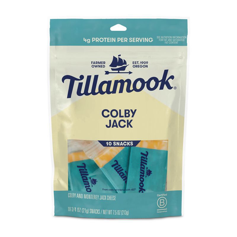 slide 1 of 3, Tillamook Colby Jack Cheese Snack Portions - 7.5oz/10ct, 7.5 oz, 10 ct