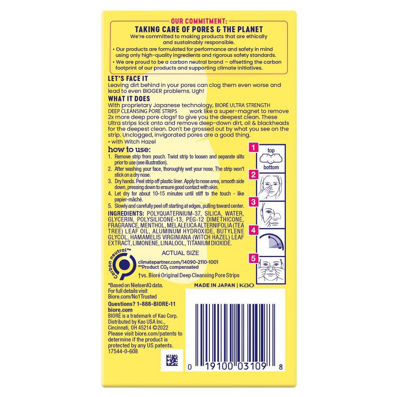 slide 2 of 9, Biore Witch Hazel Ultra Deep Cleansing Pore Strips, Blackhead Removing, Oil-Free, Non-Comedogenic - 6ct, 6 ct