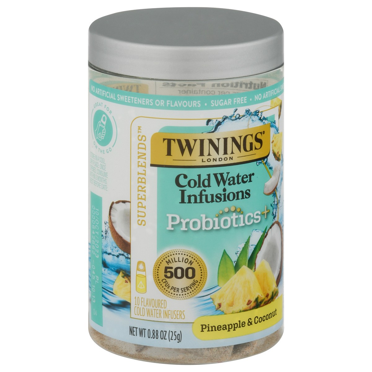 slide 3 of 13, Twinings Of London Superblends Pineapple & Coconut Probiotics+ Cold Water Infusion Tea, 0.88 oz