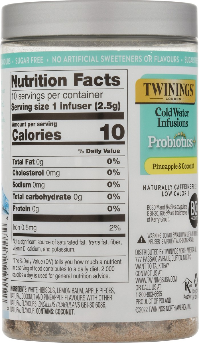 slide 7 of 13, Twinings Of London Superblends Pineapple & Coconut Probiotics+ Cold Water Infusion Tea, 0.88 oz