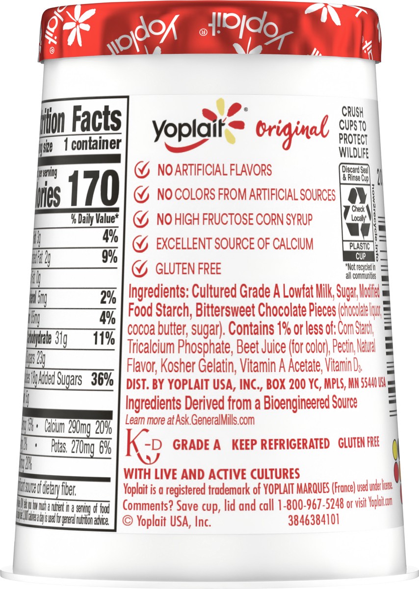 slide 9 of 9, Yoplait Original Raspberry With Chocolate Low Fat Yogurt, Raspberry Yogurt Snack, 6 OZ Yogurt Cup, 6 oz