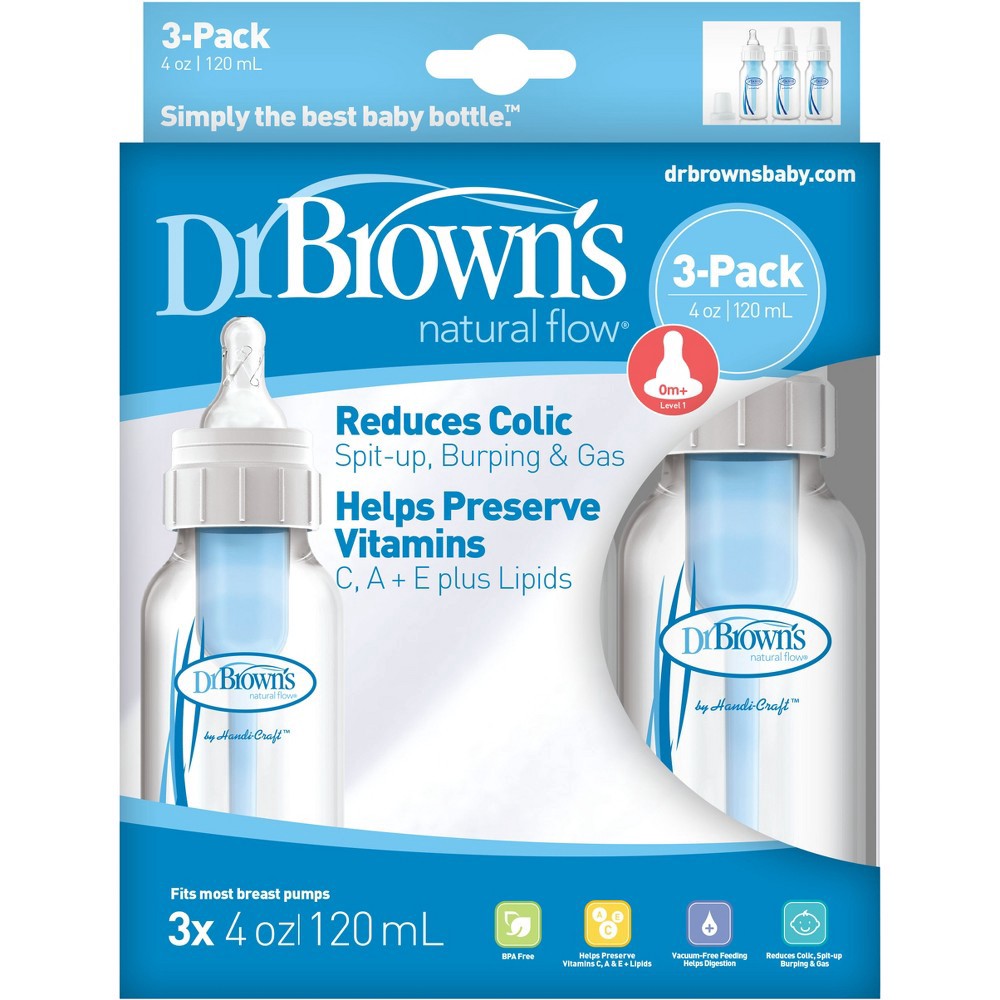 slide 5 of 8, Dr. Brown's Natural Flow Anti-Colic Baby Bottle - Blue - 4oz/3pk, 3 ct; 4 oz