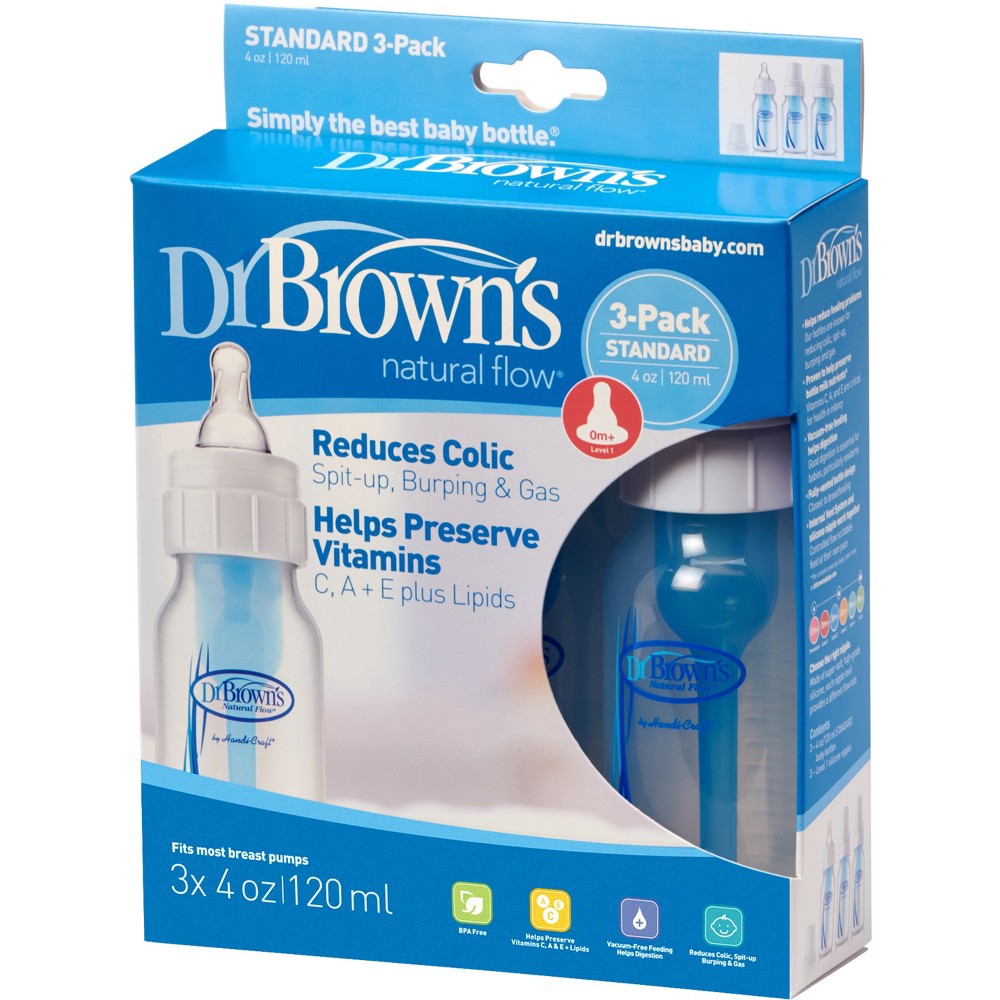 slide 3 of 8, Dr. Brown's Natural Flow Anti-Colic Baby Bottle - Blue - 4oz/3pk, 3 ct; 4 oz