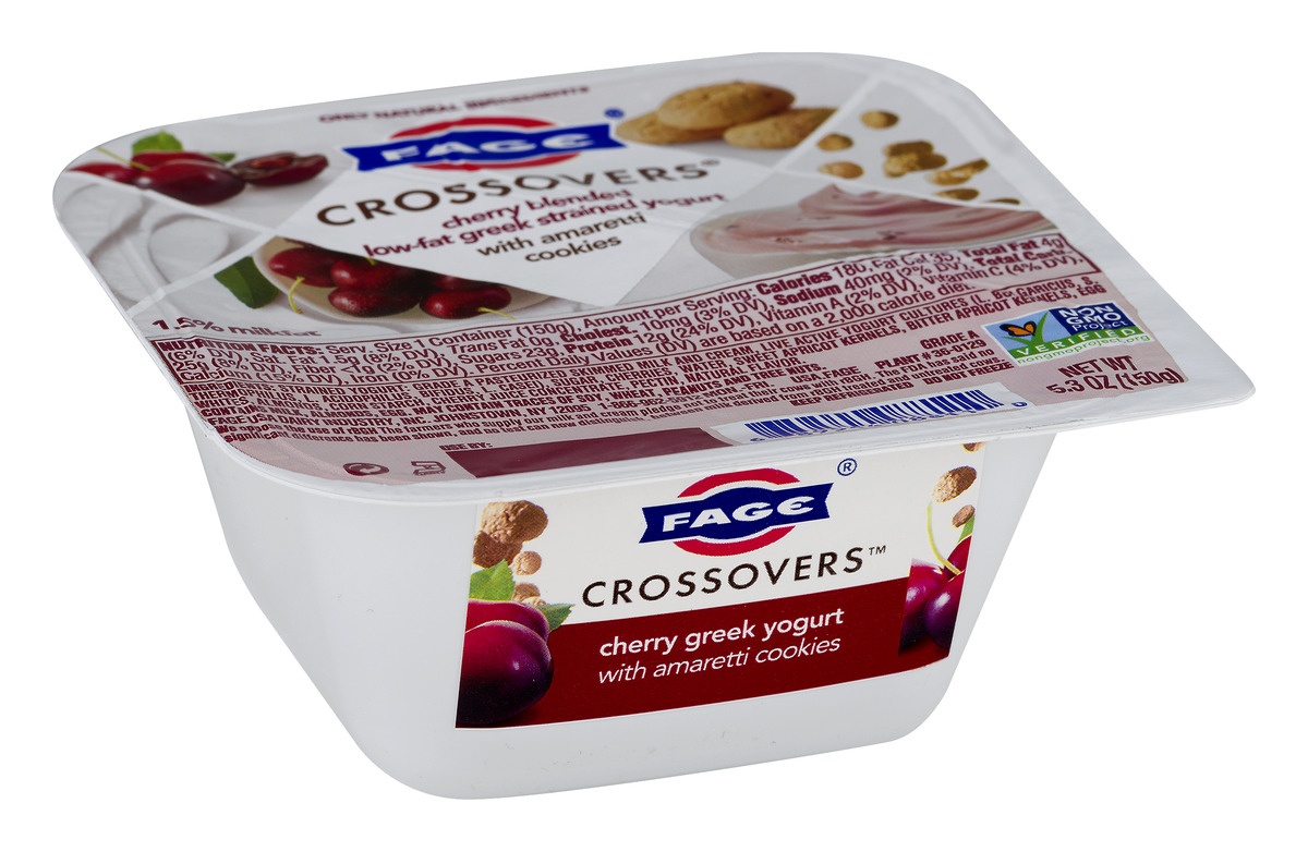 slide 6 of 11, Fage Crossovers Cherry Blended Low-Fat Greek Strained Yogurt With Amaretti Cookies, 5.3 oz