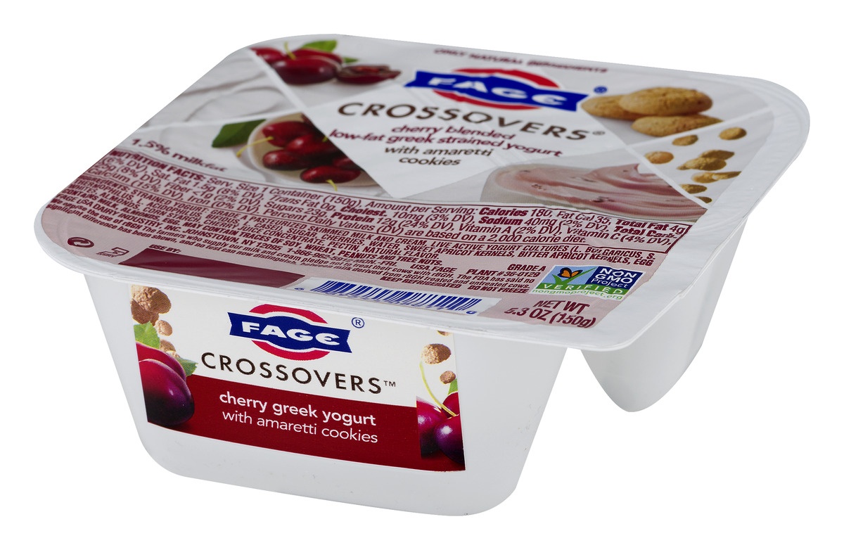 slide 8 of 11, Fage Crossovers Cherry Blended Low-Fat Greek Strained Yogurt With Amaretti Cookies, 5.3 oz