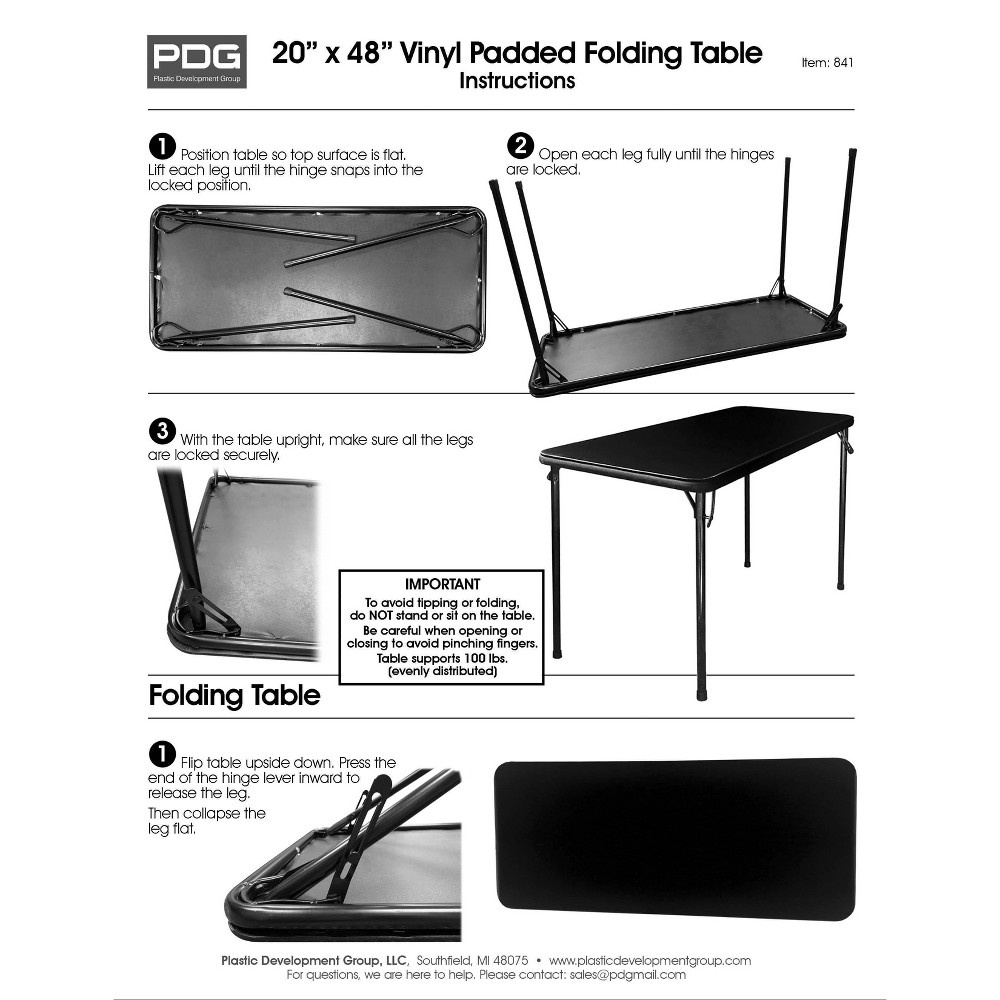 Plastic Development Group 20" x 48" Folding Table Black Plastic Dev
