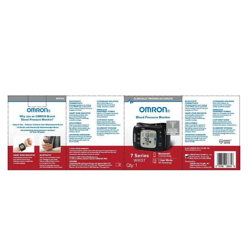 OMRON 7 Series Wireless Wrist Blood Pressure Monitor Black BP6350 