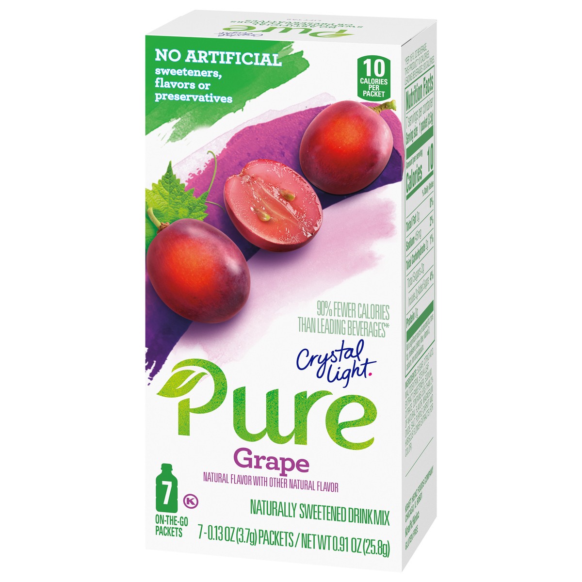 slide 8 of 9, Crystal Light Pure Grape Naturally Flavored Powdered Drink Mix with No Artificial Sweeteners, 7 ct On-the-Go Packets, 7 ct