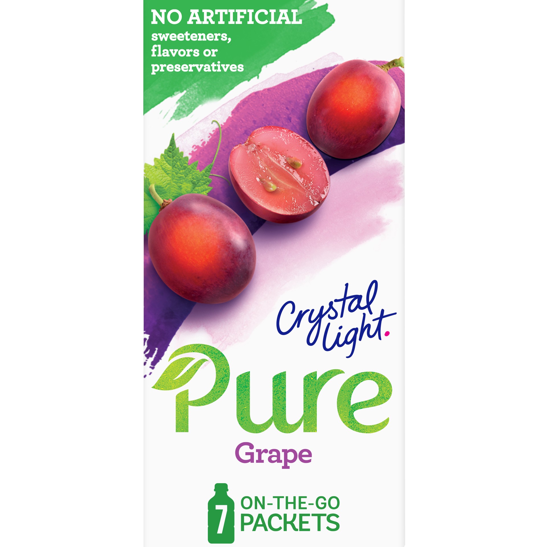 slide 1 of 9, Crystal Light Pure Grape Naturally Flavored Powdered Drink Mix with No Artificial Sweeteners, 7 ct On-the-Go Packets, 7 ct