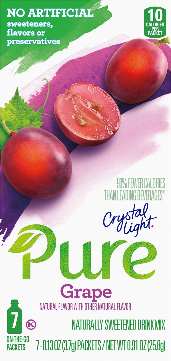 slide 9 of 9, Crystal Light Pure Grape Naturally Flavored Powdered Drink Mix with No Artificial Sweeteners, 7 ct On-the-Go Packets, 7 ct