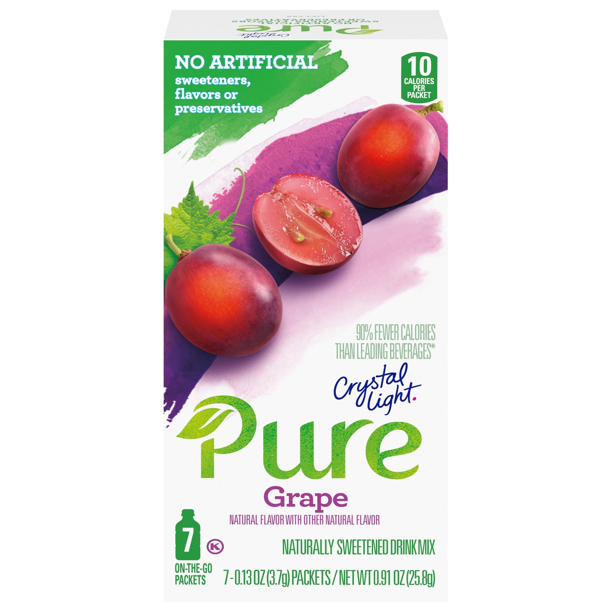 slide 1 of 1, Crystal Light Pure Grape Naturally Flavored Powdered Drink Mix with No Artificial Sweeteners On-the-Go Packets, 7 ct; 0.13 oz