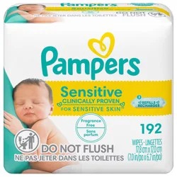 Pampers Baby Wipes Sensitive Perfume Free 3X Refill Packs 192 Count