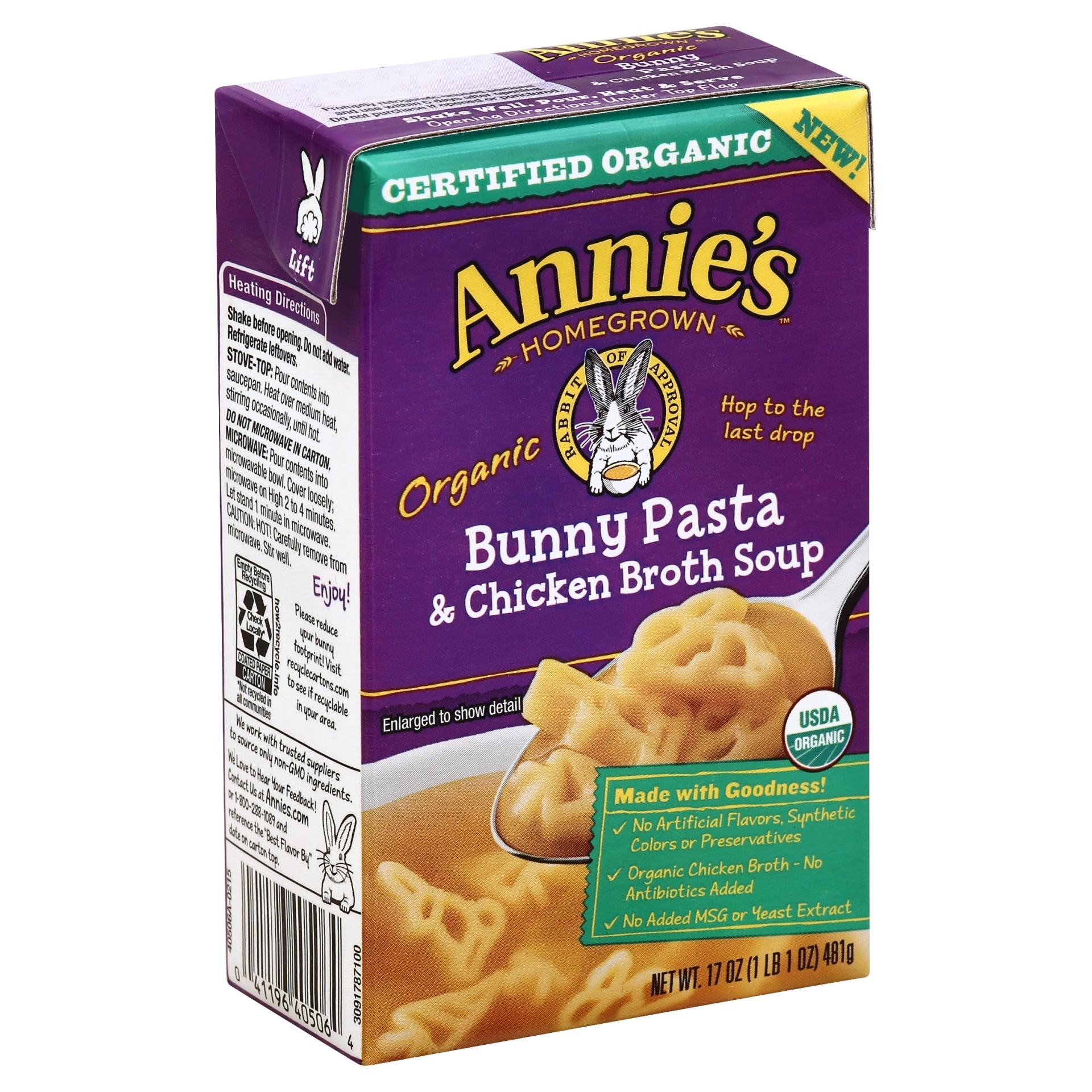 slide 1 of 1, Annie's Organic Bunny Pasta & Chicken Broth Soup, 17 oz