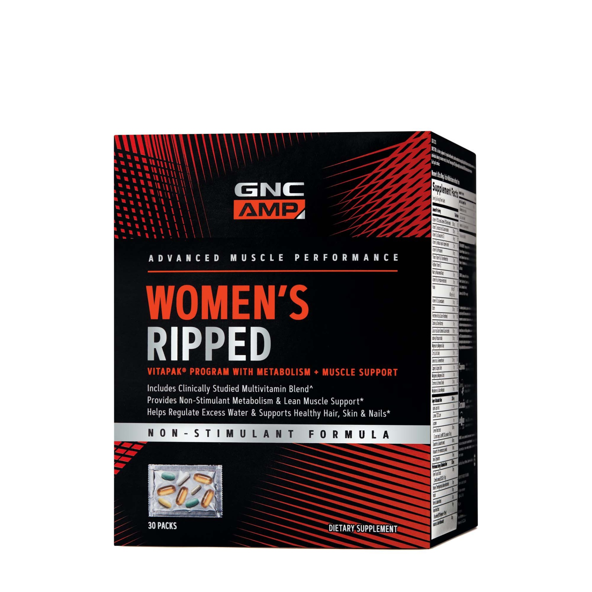 slide 1 of 1, GNC AMP Women's Ripped Vitapak Program With Metabolism + Muscle Support - Non Stim Formula, 30 ct