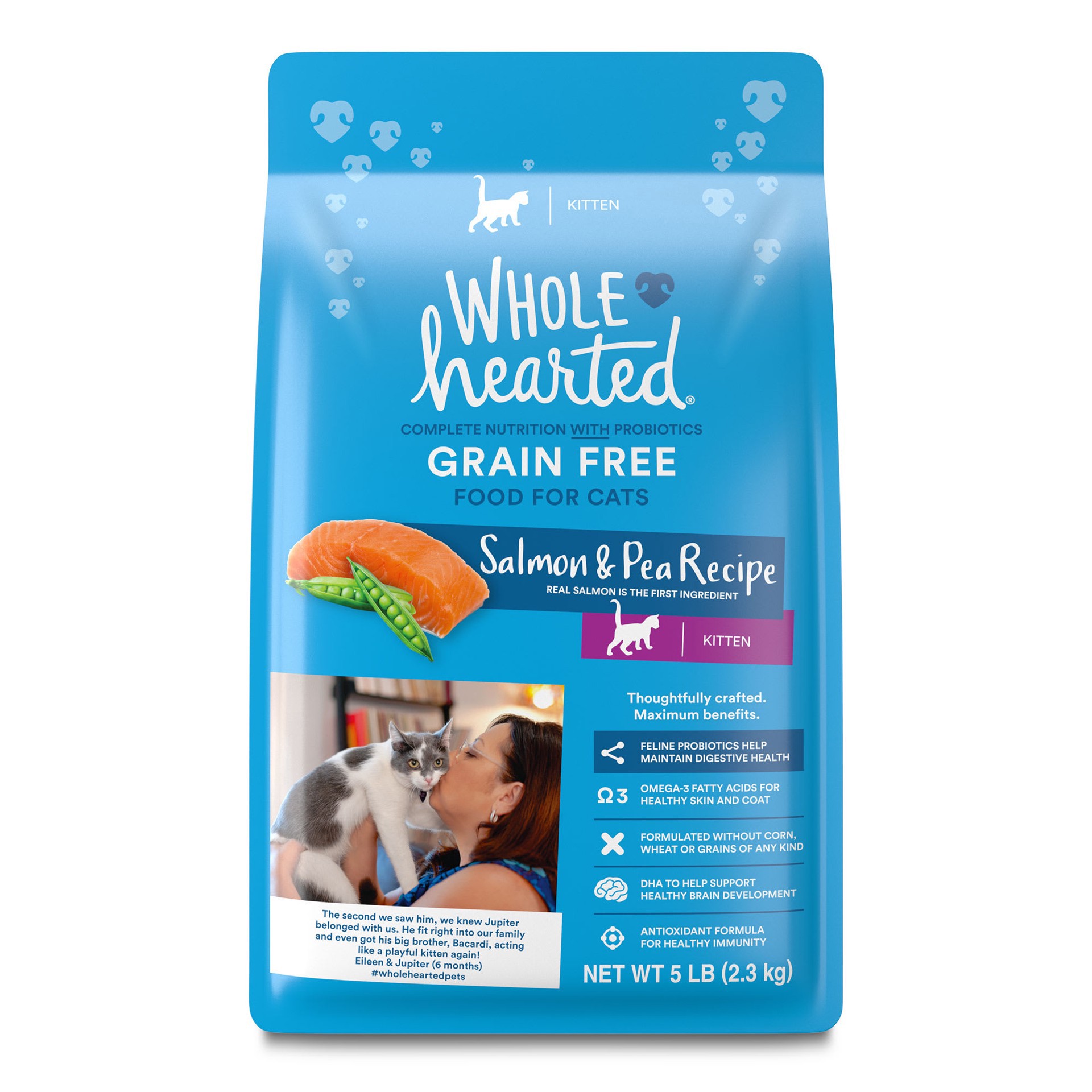 slide 1 of 1, WholeHearted Grain-Free Salmon Recipe Dry Kitten Food, 5 lbs., 1 ct
