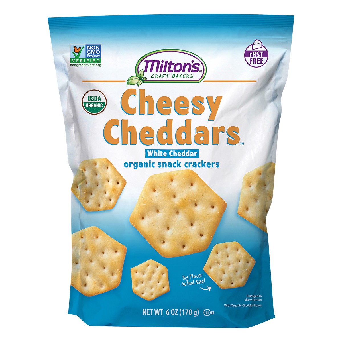 slide 1 of 11, Milton's Cheesy Cheddars Organic White Cheddar Snack Crackers 6 oz, 6 oz