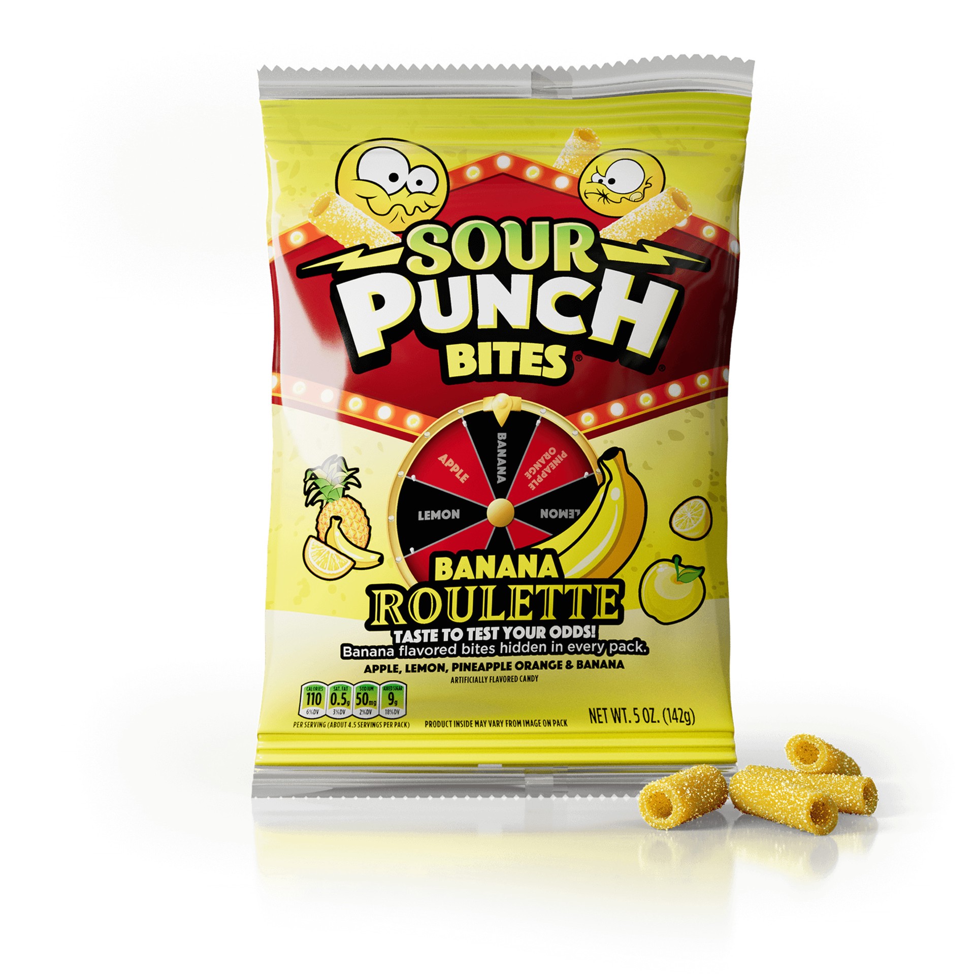 slide 6 of 6, Sour Punch Banana Roulette Bites, 5oz Bag, 5 oz