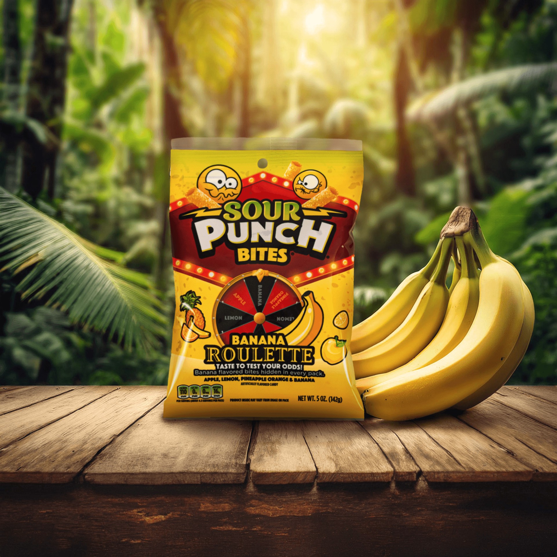 slide 4 of 6, Sour Punch Banana Roulette Bites, 5oz Bag, 5 oz