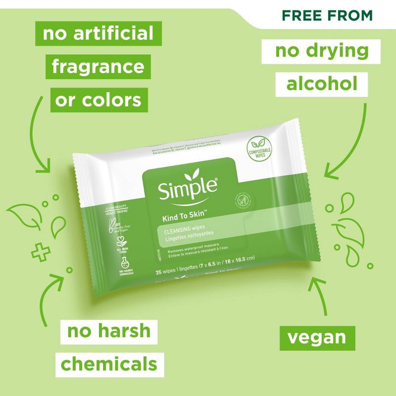 slide 5 of 10, Unscented Simple Kind to Skin Cleansing Facial Wipes - 25ct, 25 ct